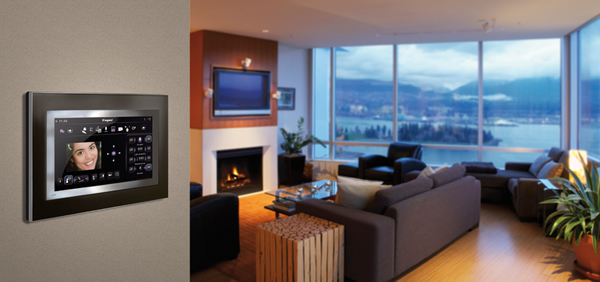 modern living room with security software